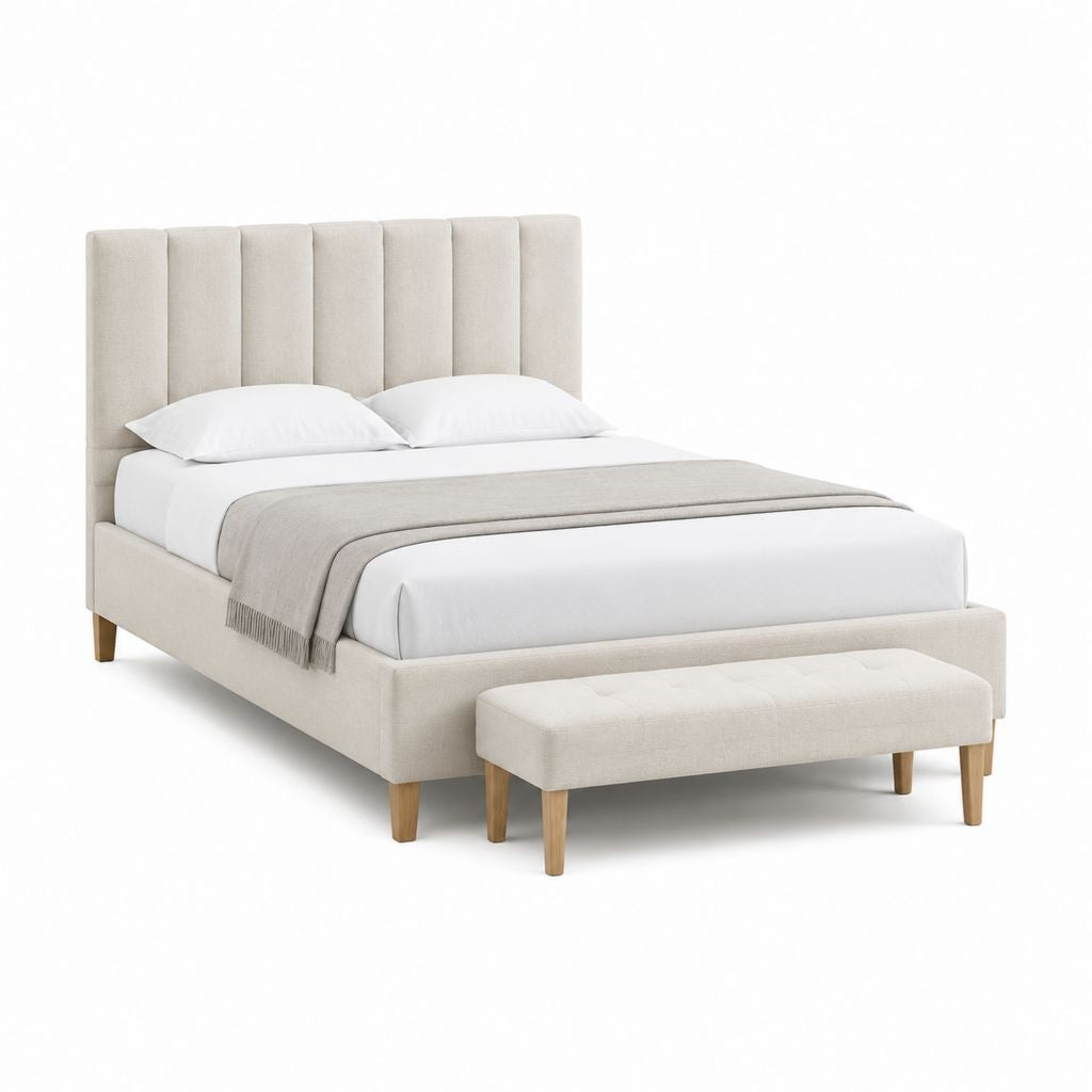Lit double avec banc beige en polyester 160 x 200 cm