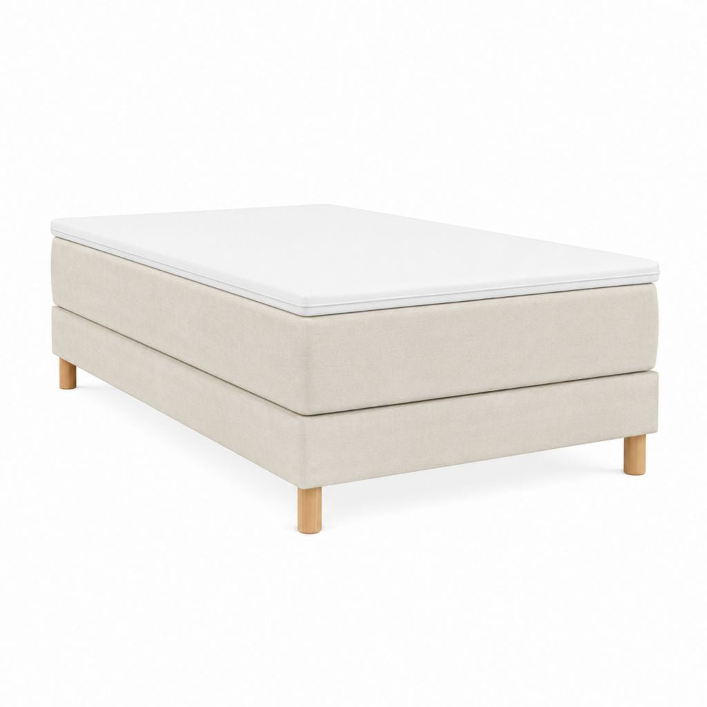Lit boxspring double beige et blanc en polyester 160 x 200 cm avec matelas et surmatelas