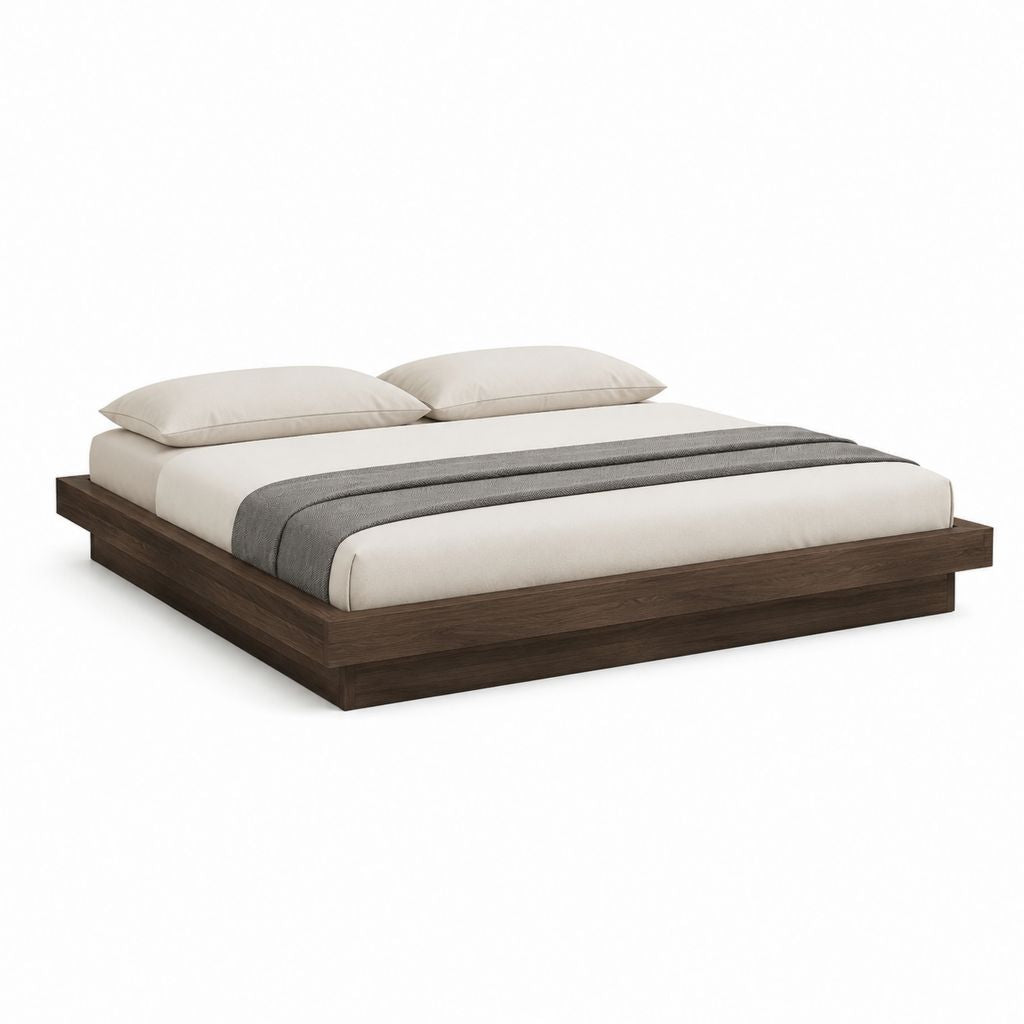 Cadre de lit plateforme rectangulaire brun foncé en panneaux MDF 160 x 200 cm