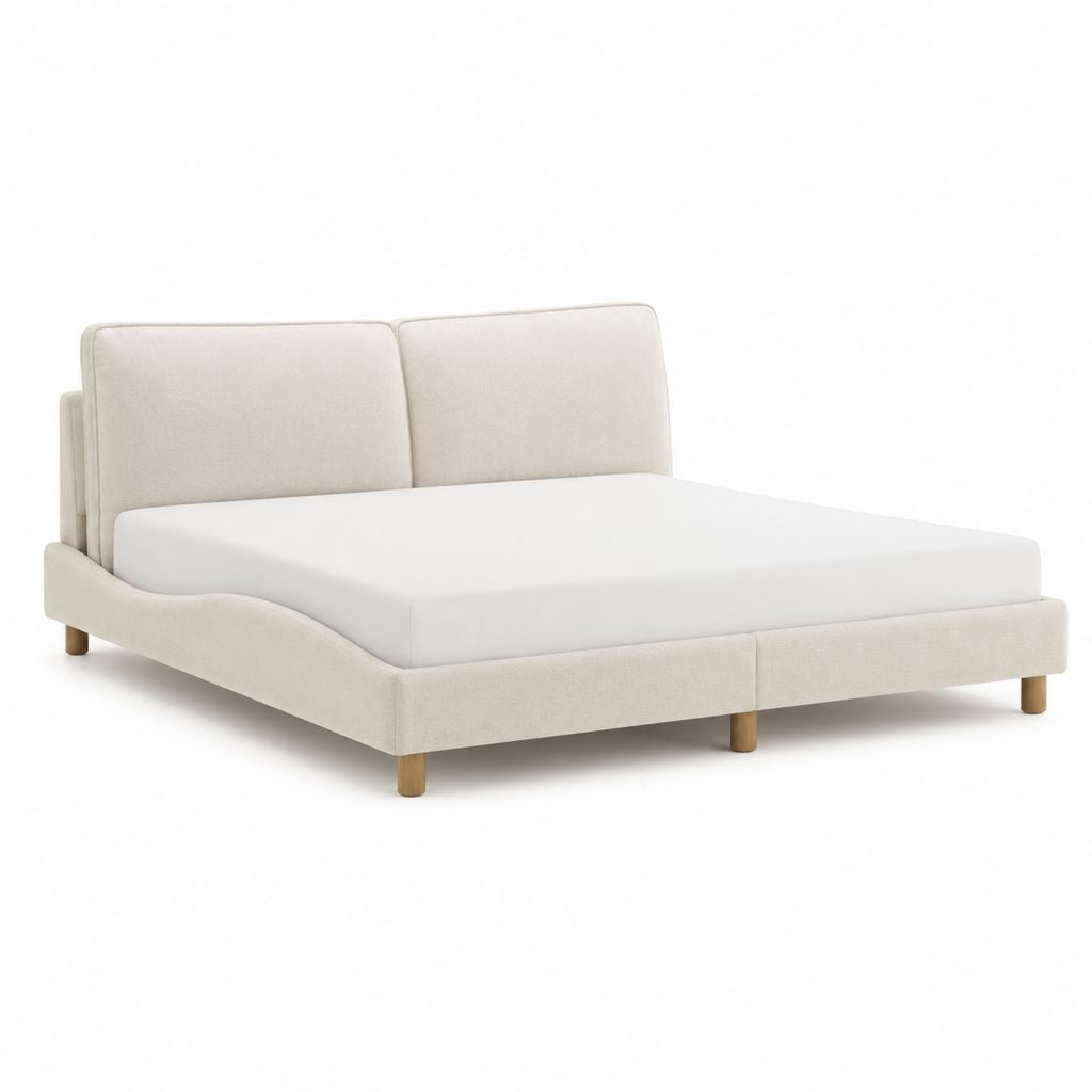 Lit double 160 x 200 cm beige en polyester avec tête de lit rembourrée