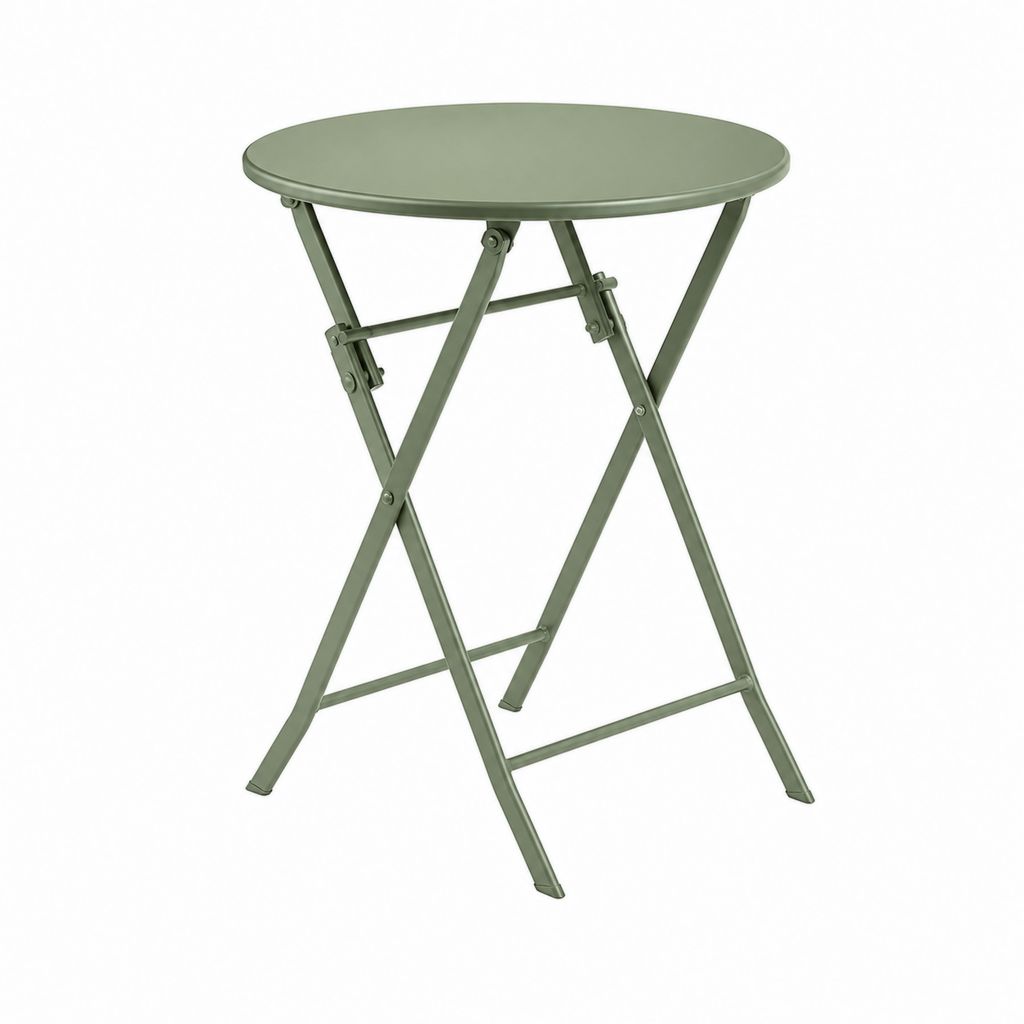 Table de jardin pliante ronde vert kaki en acier diamètre 60 cm hauteur 71 cm
