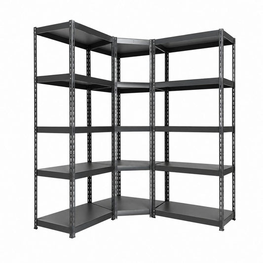 Étagère d’angle sur pied 3 éléments noire en acier 180 x 180 x 40 cm avec 15 tablettes
