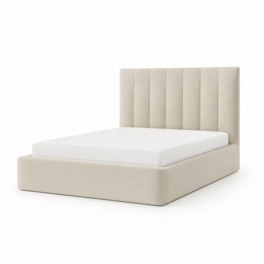 Lit coffre avec rangement beige en polyester rectangulaire 160 x 200 cm