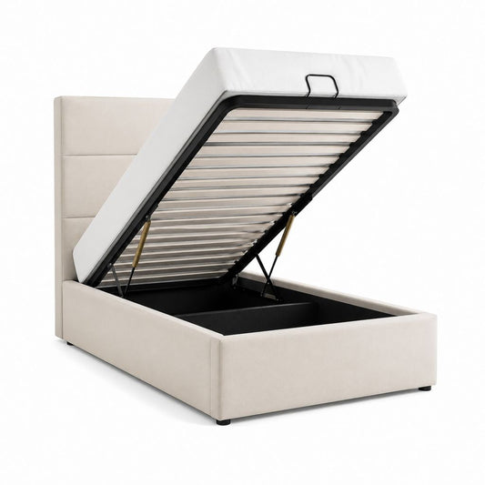 Lit coffre 160 x 200 cm beige en polyester avec sommier relevable