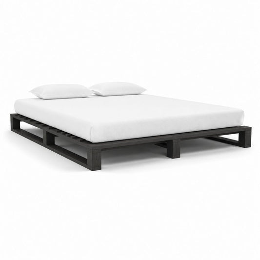 Cadre de lit double noir en pin massif rectangulaire 160 x 200 cm
