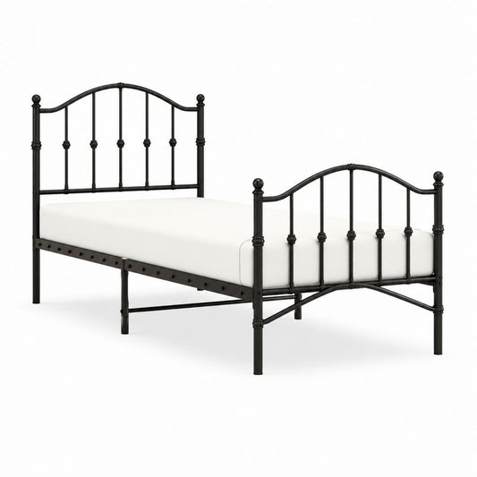 Cadre de lit double en acier noir 140 x 190 cm avec tête et pied de lit arqués