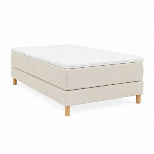 Lit boxspring double beige et blanc en polyester 160 x 200 cm avec matelas et surmatelas