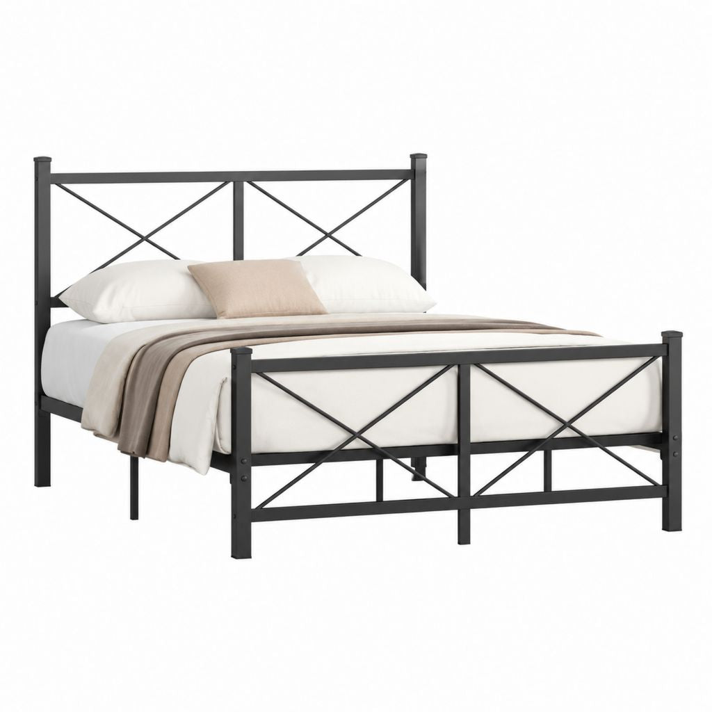 Lit double cadre de lit rectangulaire noir en acier 140 x 190 cm