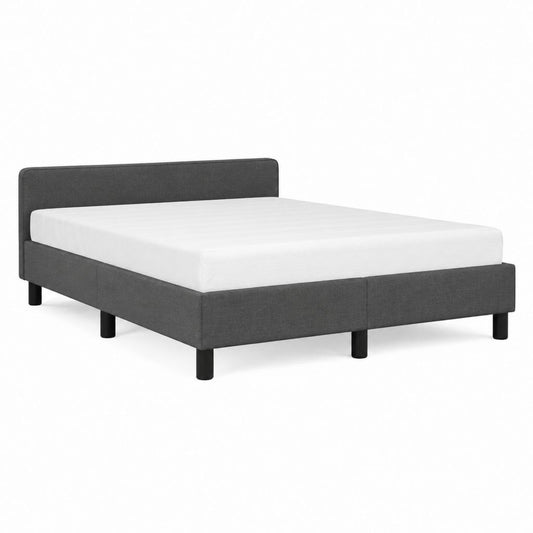 Cadre de lit double 160 x 200 cm gris anthracite en polyester avec tête de lit rectangulaire