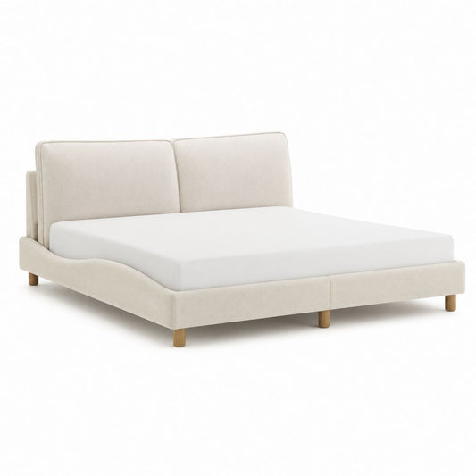 Lit double 160 x 200 cm beige en polyester avec tête de lit rembourrée