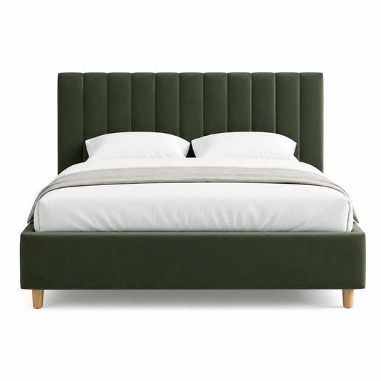 Lit double capitonné vert en velours polyester 160 x 200 cm avec tête de lit